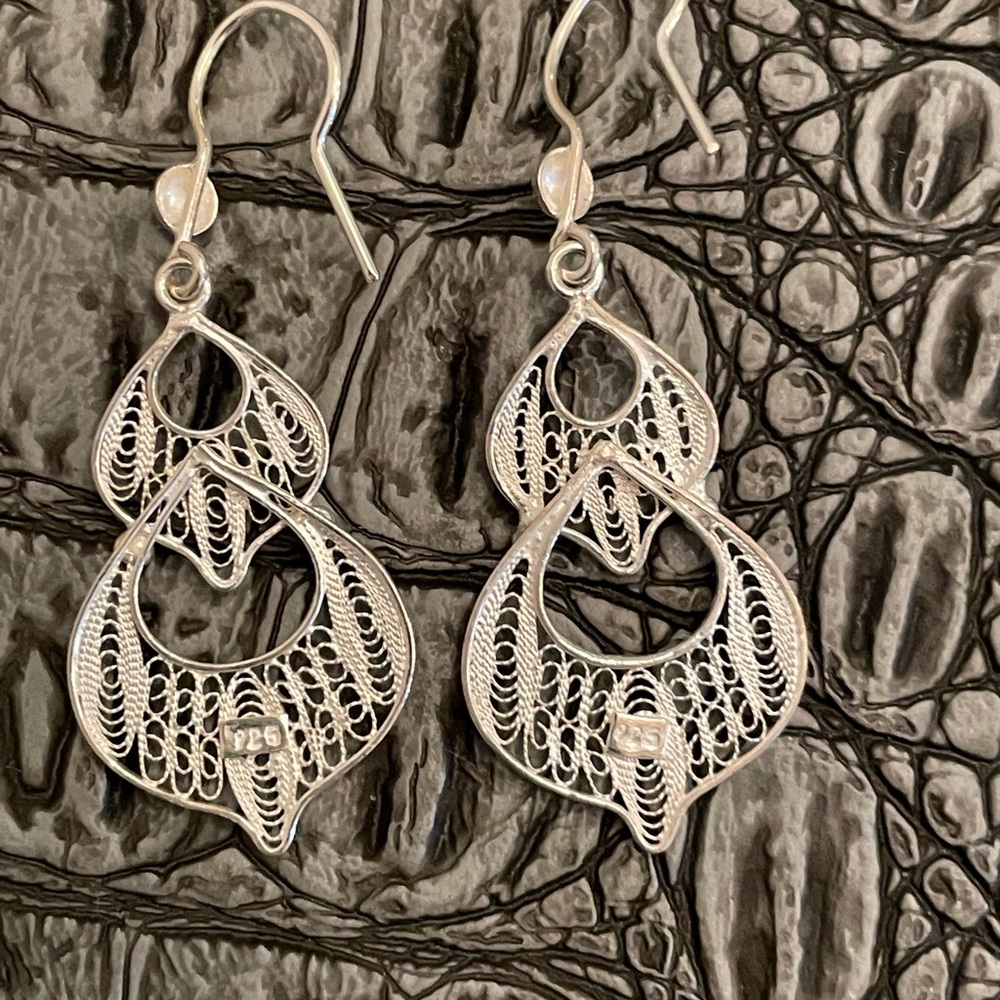 Solid Sterling Silver Boho Earrings New! - image 1